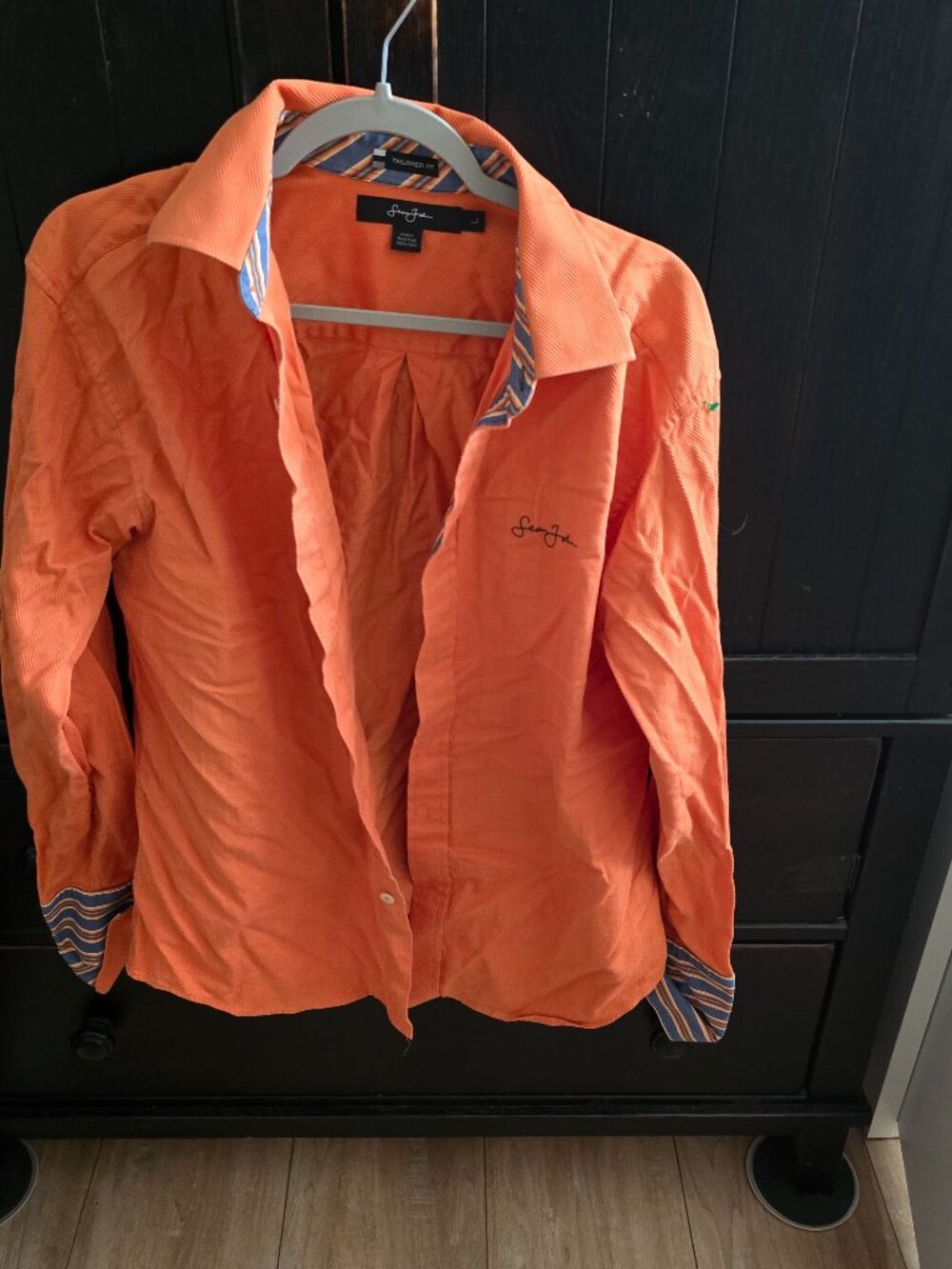 Sean John Button Up Shirt Mens Size L Linen Blend Orange Long Sleeve